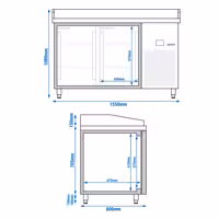 Commercial Pizza Prep Counter - Granite Top PREMIUM - 1550x800mm - with 2 doors
