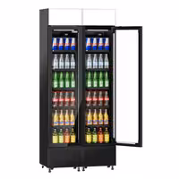 (2 pcs) Commercial Beverage Display Fridge with Illuminated Canopy - 870mm - 290 Litres - with 2 hinged glass doors - LED lighting - digital controller with temperature display - Black - Temperature range 1 to 10 °C