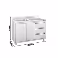 Sudoper s ormarićem - inox - 1200 x 600 mm - 3 ladice - s 1 koritom - korito lijevo