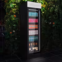 Frigorífico expositor de bebidas - 595mm - 345L - design sem moldura - 1 porta de vidro & iluminação LED multicolorida - com indicação/painel digital de temperatura - Preto