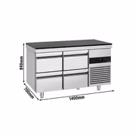 Commercial Counter Fridge PREMIUM – 1400 × 700 mm – with 4 Drawers – incl. Granite Worktop