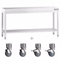 PREMIUM Edelstol-Aarbechtsdësch – 2000 x 800 mm – mat engem Basisregal a Rollen