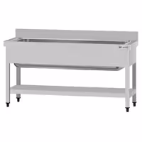 Grovdiskbänk i rostfritt stål ECO - 1400x700 mm - med underhylla - 1 ho mitten - med stänkskydd