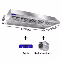 Okap sufitowy – 2000 mm – z silnikiem, zewnętrznym regulatorem, filtrami i lampą