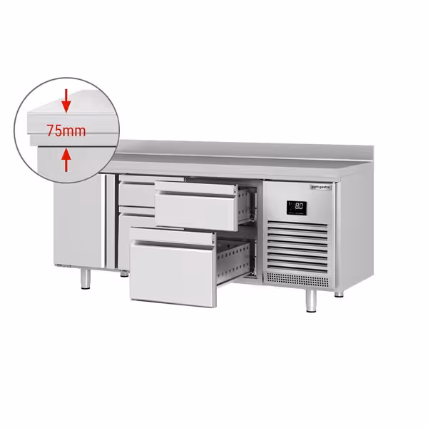 Commercial Counter Fridge PREMIUM PLUS - 1960x600mm - with 1 door - 4 drawers [1/3 & 2/3] - with upstand - capacity 385 litres