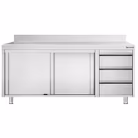 خزانة قاعدية ستانلس ستيل KOPENHAGEN PREMIUM - 2000x600mm - وحدة أدراج 3 يمين - مع حاجز خلفي