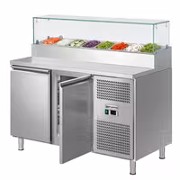 Stół przygotowawczy ECO – 1510 mm – z 2 drzwiami – z nadstawką szklaną na 8x GN 1/3