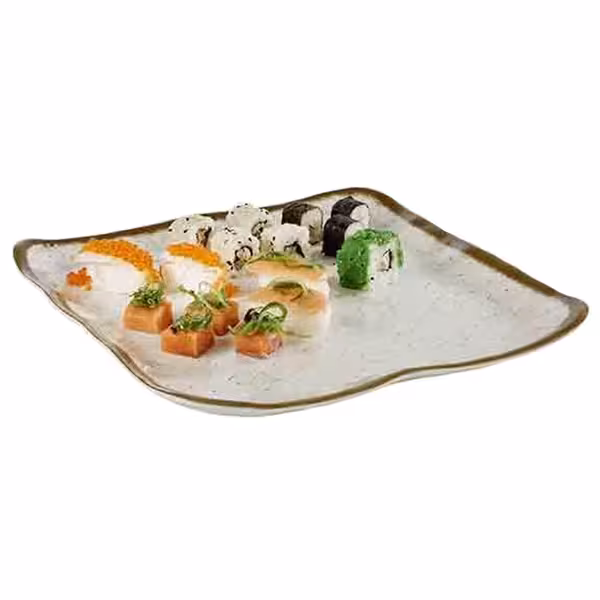 (6 adet) STONE ART - Sunum Tabağı - Melamin, 330x325mm, Beyaz / Kahverengi
