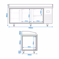 Table réfrigérée à pizza Premium PLUS - 1980 x 700 mm - avec 1 porte et 4 tiroirs