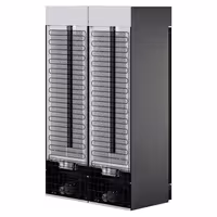 (2 pcs) Commercial Beverage Display Fridge with Illuminated Canopy - 1190mm - 345 Litres - with 2 hinged glass doors - LED lighting - digital controller with temperature display - Black - Temperature range 2 to 10 °C