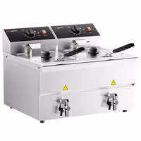 Električna friteza s dva korita - 8+8 L - 6,5 kW - s odvodnom slavinom - stolna