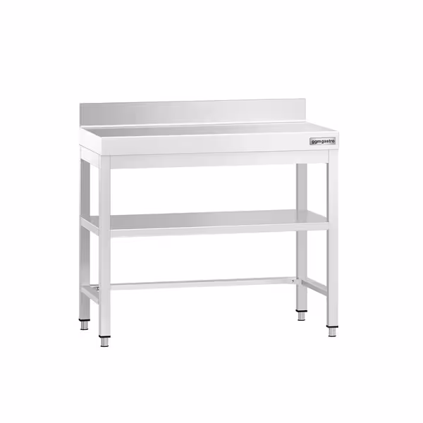 طاولة عمل ستانلس ستيل PREMIUM - 800x600mm - مع رف سفلي & حاجز خلفي & تدعيم