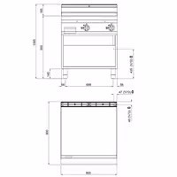 Plinski roštilj - 20,0 kW - Glatka - površina pečenja: 796x667 mm - na otvorenom ormariću - satinirana (Scotch-Brite) završna obrada