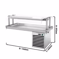 Pjanċa ta' tkessiħ integrata – 1500 mm – +2 sa +8 °C – 4x GN 1/1 – 450 watt – b'protezzjoni tal-ħġieġ