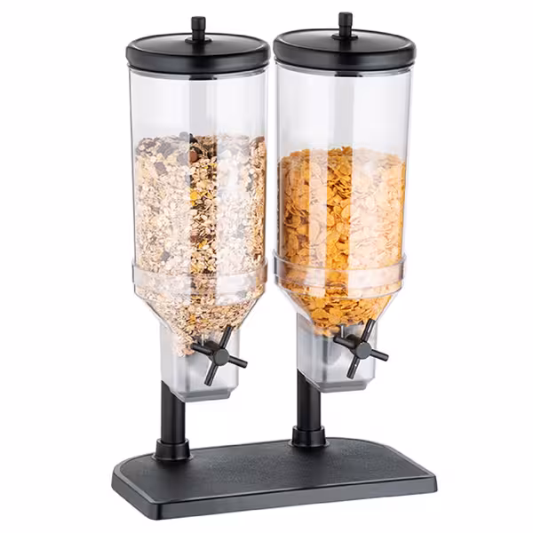 Mısır Gevreği Dispenseri - FRESH+EASY - Çiftli - Siyah - Dönme Mekanizması - Plastik Hazne - 2x 4,5 L - Paslanmaz Çelik Stand