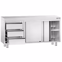 خزانة قاعدية ستانلس ستيل PREMIUM - 1600x700mm - أبواب منزلقة وحدة أدراج 3 يسار