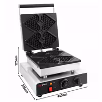 Commercial Waffle Maker - Single - Manual - 1,75 kW - Shape: Mini heart - Teflon-coated baking plates