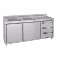 ECO ormarić za sudoper – 1800 x 600 mm – s 3 ladice i 2 sudopera na lijevoj strani