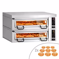 Electric Deck Pizza Oven Power - Twin Deck - Refractory Stone Deck - 9+9 x Ø 34cm (13.4") - Digital Controls - up to 450°C - incl. Stainless steel hood