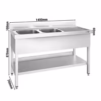 Sudoper PREMIUM - 1400x700 mm - s donjom policom - s 2 koritima - korita lijevo - inox