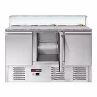 Stół chłodniczy sałatkowy ECO – 1368 mm – z 3 drzwiami – z nadstawką szklaną na 8x GN 1/6