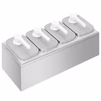 Dispenzer za umake - 4-dijelni (4 spremnika + 4 dozirne pumpe + postolje) - nehrđajući čelik 18/10, spremnici polipropilen (PP) - 4x 2 l - 480x215x325 mm - einstellbarer Dosierung - s spremnikom - uklj. postolje od nehrđajućeg čelika