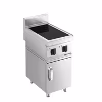 Ipari indukciós tűzhely - 700-as - főzősorba illeszthető - 400x700x1007 mm - összteljesítmény: 7,0 kW - 2 zónás - alsószekrénnyel, 1 ajtó