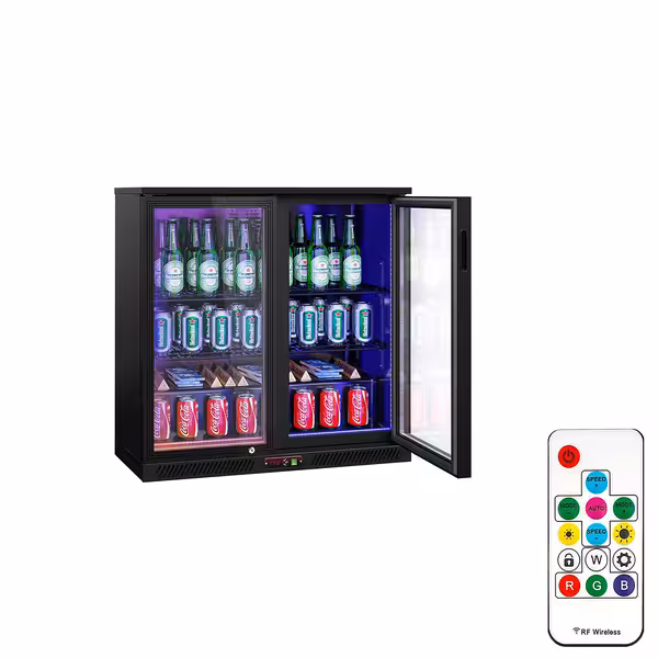 Commercial Back Bar Cooler - 900mm - 220L - with 2 glass hinged doors - Black