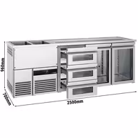 Pivski šank PREMIUM - 2500x700 mm - 2 Staklena vrata & 3 Staklene ladice