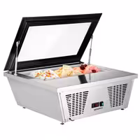 Countertop Ice Cream Display Freezer - 867mm - Static cooling - with LED lighting - for 4 x 5 litres Napoli pans - hinged glass lid