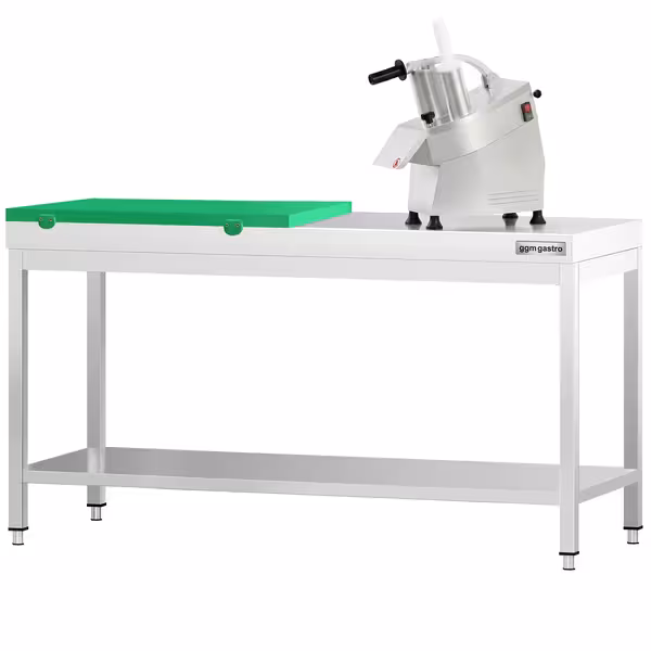 Arbetsbänk i rostfritt stål PREMIUM - 2000x700 mm - med underhylla - inkl. skärbräda GN 1/2 grön