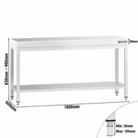 طاولة عمل ستانلس ستيل PREMIUM - 1800x600mm - مع رف سفلي