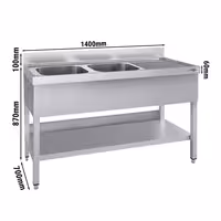 Sudoper ECO - 1400x700 mm - s donjom policom - s 2 koritima - korita lijevo - inox