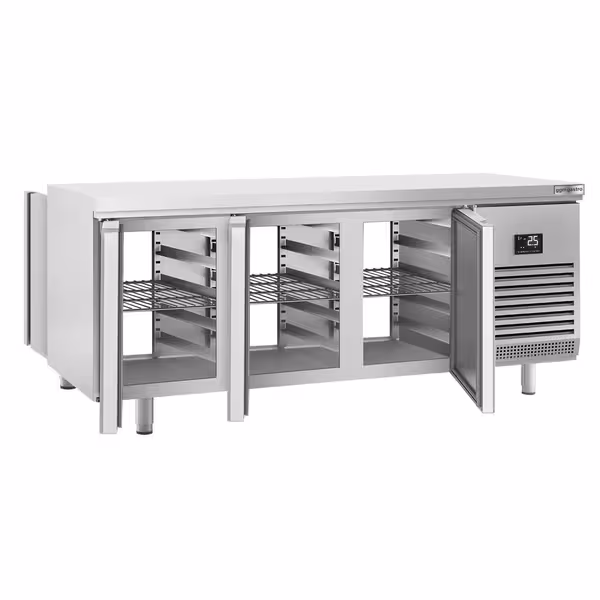 Aukstuma galds PREMIUM PLUS - 2185x800 mm - 610 l - ar caurstaigāšanu - ar 6 durvīm - ventilējama dzesēšana - automātiska atkausēšana - R290 - bez aizmugurējās apmales
