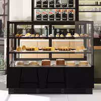 Commercial cake display fridge - 580L - 1500mm - Double glazing - square - with 2 glass shelves - rear sliding doors - for patisserie - Black
