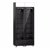 (2 pcs) Commercial Beverage Display Fridge with Illuminated Canopy - 870mm - 290 Litres - with 2 hinged glass doors - LED lighting - digital controller with temperature display - Black - Temperature range 1 to 10 °C