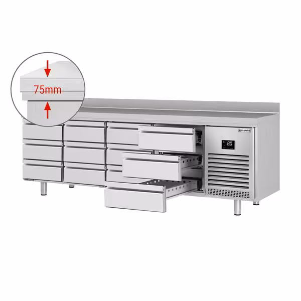 Commercial Counter Fridge PREMIUM PLUS - 2452x700mm - with 12 drawers [1/3] - with upstand - capacity 625 litres