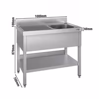 Sudoper ECO - 1000x700 mm - s donjom policom - s 1 koritom - korito desno - inox