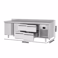 Commercial Counter Fridge PREMIUM PLUS - 2452x700mm - with 2 doors - 4 drawers (1/2 GN) - with upstand - capacity 625 litres