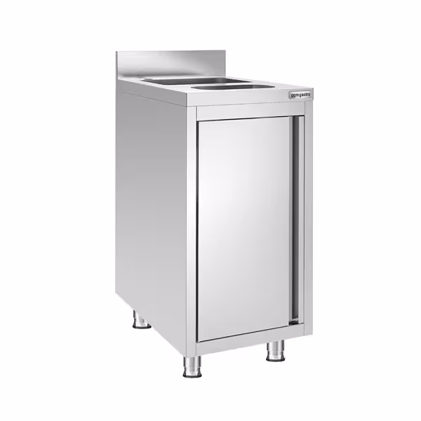 Rozsdamentes acél mosogató szekrény - 400x600 mm - nyílóajtóval - beépített hulladéktárolóval - 1 medence