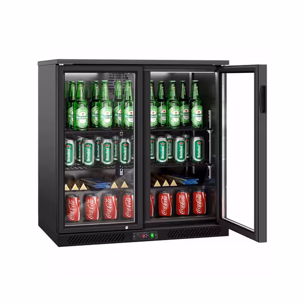 Barski hladnjak - 900 mm - 220 l - s 2 staklena vrata - crna izvana i iznutra