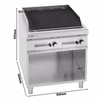 Barbacoa de gas de piedra volcánica - 18kW|800mm - De pie - Parrilla de hierro fundido - 900 fondo - 2 quemadores - incl. piedra volcánica, encendido piezoeléctrico - Acero inoxidable
