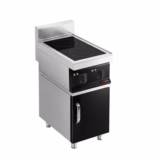 Ipari indukciós tűzhely - 700-as - főzősorba illeszthető - 2 zónás - üvegkerámia - összteljesítmény: 7,0 kW - alsószekrénnyel, 1 ajtó - 400x700x1007 mm