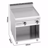 Plancha eléctrica Fry top - placa de acero rectificado - 11,4 kW - Ranurado - Superficie de cocción: 796x667mm - con base abierta