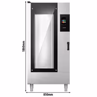 Commercial Electric Combi Oven - Touchscreen Controls - 20x GN 1/1 - incl. Automatic washing system, Core temperature probe & Trolley