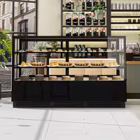 Commercial cake display fridge - 782L - 2000mm - Double glazing - square - with 2 glass shelves - rear sliding doors - for patisserie - Black