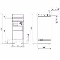 Plinski roštilj - 10,0 kW - Glatka - površina pečenja: 395x500 mm - na otvorenom ormariću - satinirana (Scotch-Brite) završna obrada