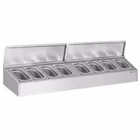 Soporte para cubetas GN de acero inoxidable - 8x GN 1/4 - con cubetas y tapas