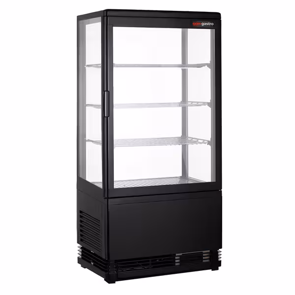 Countertop 4-Sided Glass Display Fridge - 68L - 428mm - Double glazing - square - black front - with 4 adjustable shelves - 1 glass door front - Black