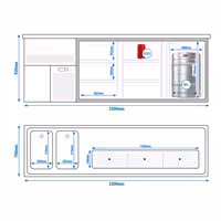 Direct Draw Beer Dispenser / Kegerator 1 Glass Door + 6 Drawers PREMIUM – 2 sinks left - 2500×700 mm - 3 drip trays